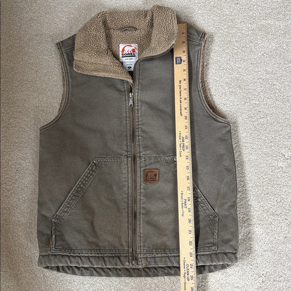 Sorel Duck Canvas Khaki Sherpa Fleece Lined Zip Vest Work Outdoors Mens Small - Picture 12 of 14